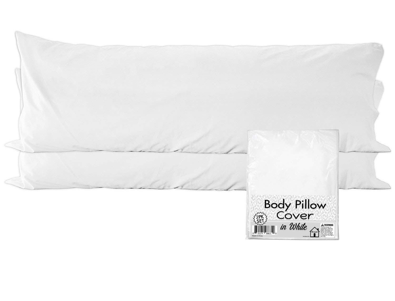 Darware White Body Pillow Case Covers (2Pack), 100 Cotton, 20 x 54