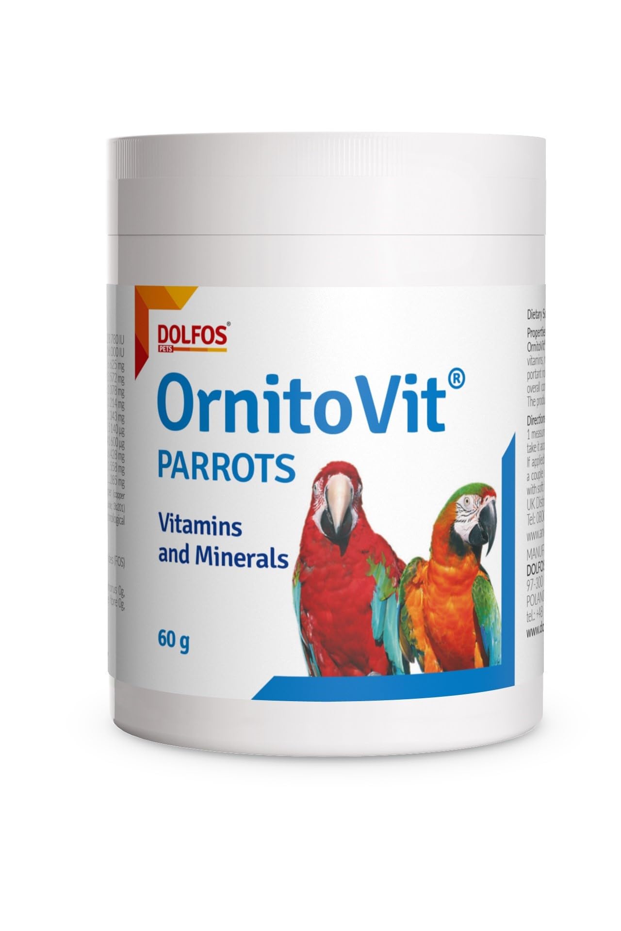 AnkhPets OrnitoVit Parrots 60g Powder Ara Macaws African Grey Vitamins Minerals Lysine Methionine