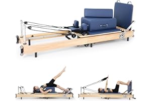 Wooden Pilates Reformer-Glonerle Pilates Reformer Machine with Springs-Foldable Pilates Machines for Home Use and Studio-Pilates Equipment with Sitting Box, Pilates Board