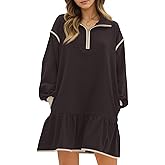 Wenrine Womens 2025 Fall Oversized Sweatshirt Dress Casual Long Sleeve Quarter Zip Ruffle Hem Pullover Mini Dresses