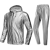 MulYeeh Weight Loss Sweat Suit Anti-Rip Heavy Duty Full-Zip Sauna Suit Fitness Exercise Gym Top Pant with Hood for Men Women