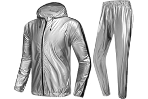 MulYeeh Anti-Rip Sweat Suit Heavy Duty Full-zip with Cap Sauna Suit Fitness Exercise Gym Suit for Men and Women