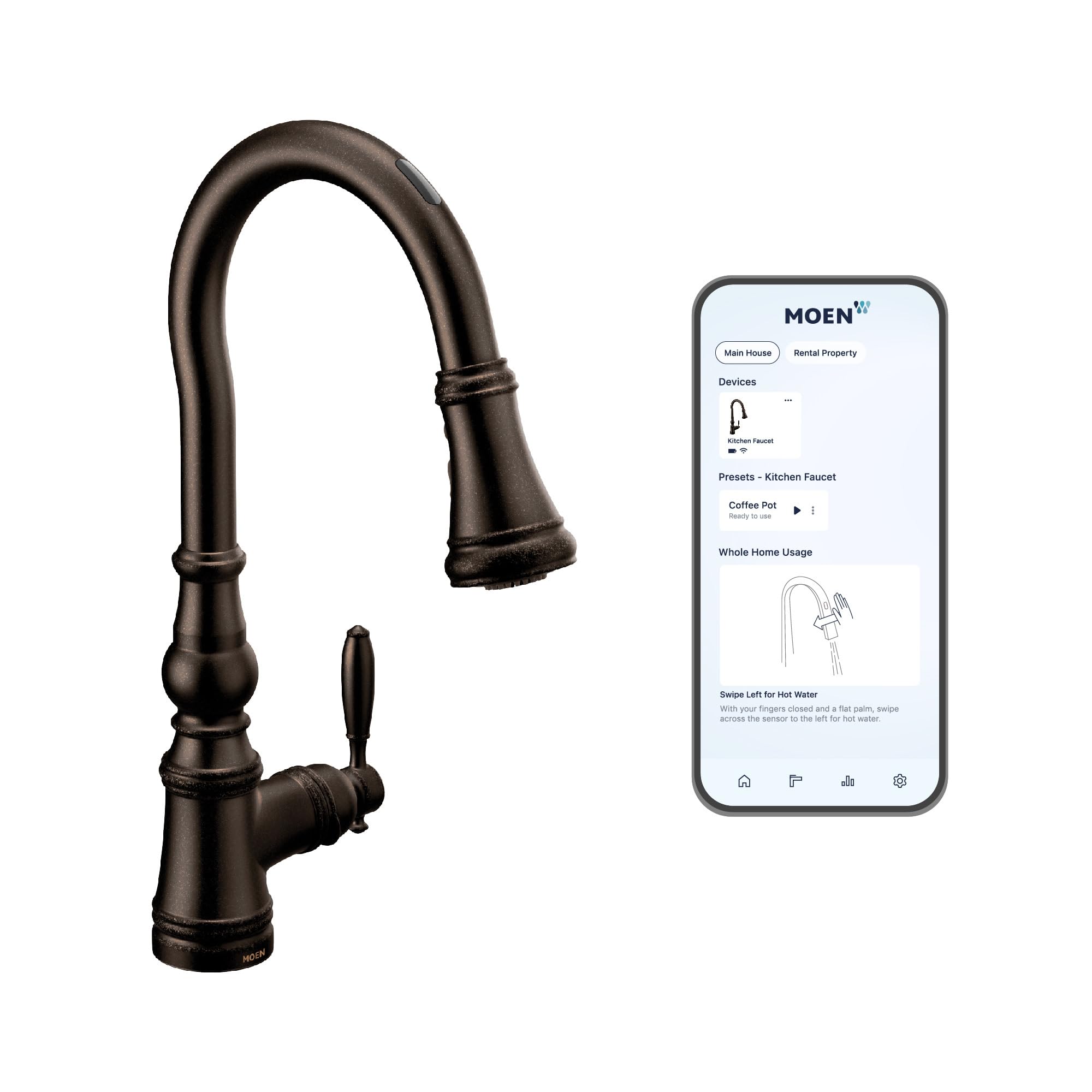 Moen Weymouth Oil Rubbed Bronze Smart Faucet Touchless Pull-Down Sprayer Kitchen Faucet with Voice and Motion Control, S73004EV2ORB
