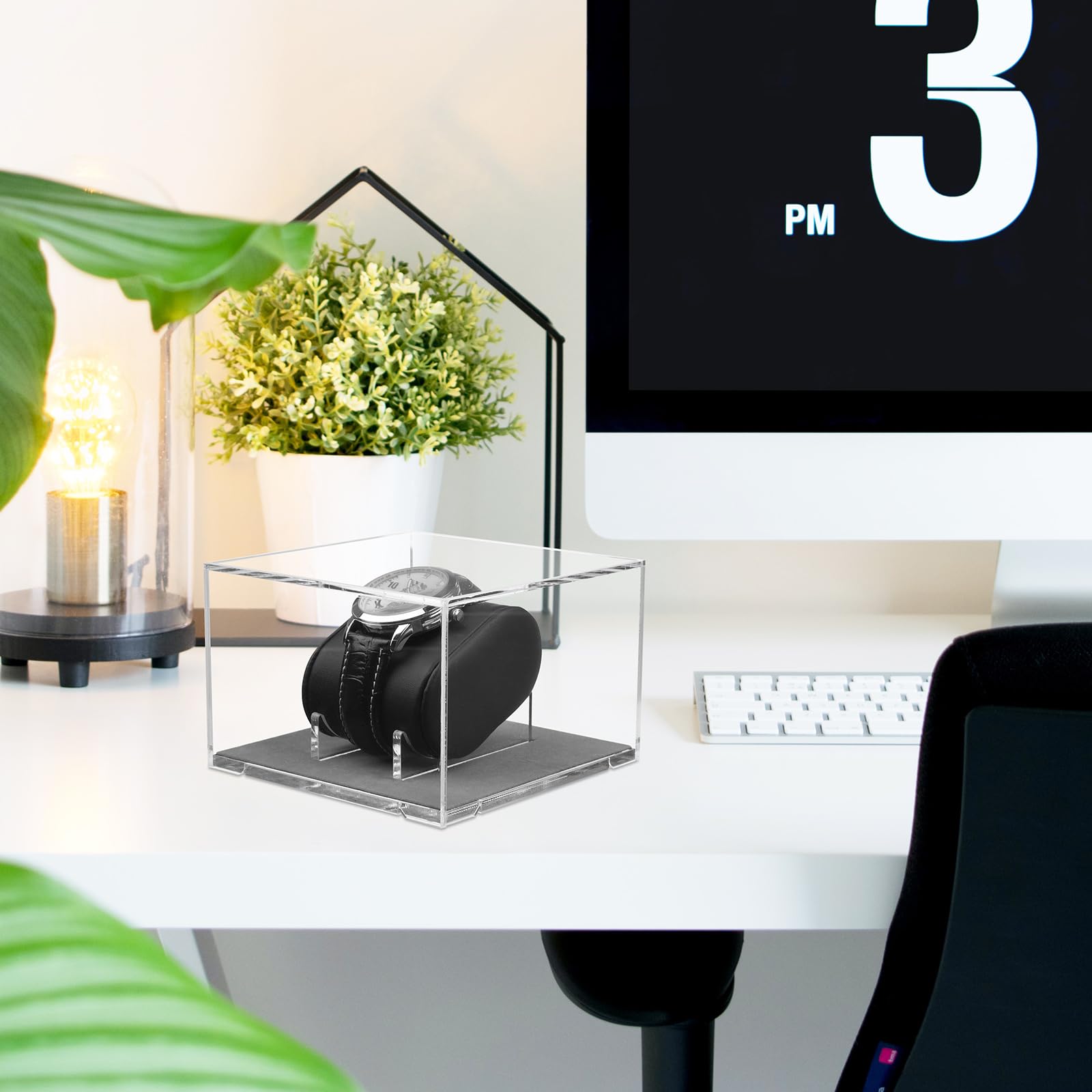 Homakover Acrylic Watch Display Case with Leather Watch Pillow, Watch Box Watch Organizer Holder, Watch Box Stand for Men Watch Collection, Gift for Boyfriend Father’s Day Birthday