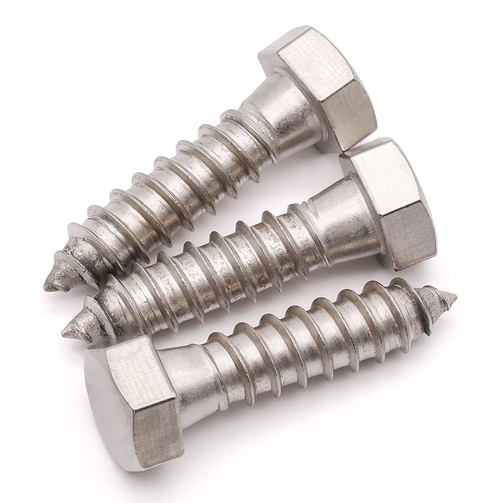 Photo 1 of (10 PCS) 3/8 x 1-1/4" Stainless Steel Hex Lag Screws Bolts, 304 Stainless Steel Hexagon Head Lag Wood Screws, Full Thread, by RoyceMart