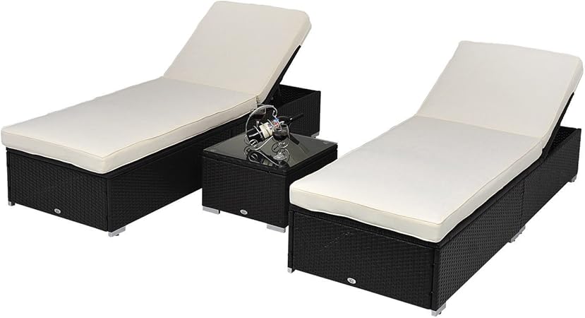 Amazon.com: 9TRADING 3PC Rattan Wicker Chaise Lounge Chair Set Outdoor