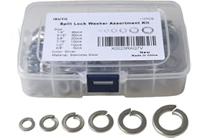 IEUYO 304 Stainless Steel Split Lock Washer Kit, SAE Spring Lock Washer 1/4" 5/16" 3/8" 7/16" 1/2" 5/8", 6Sizes - 115Pcs