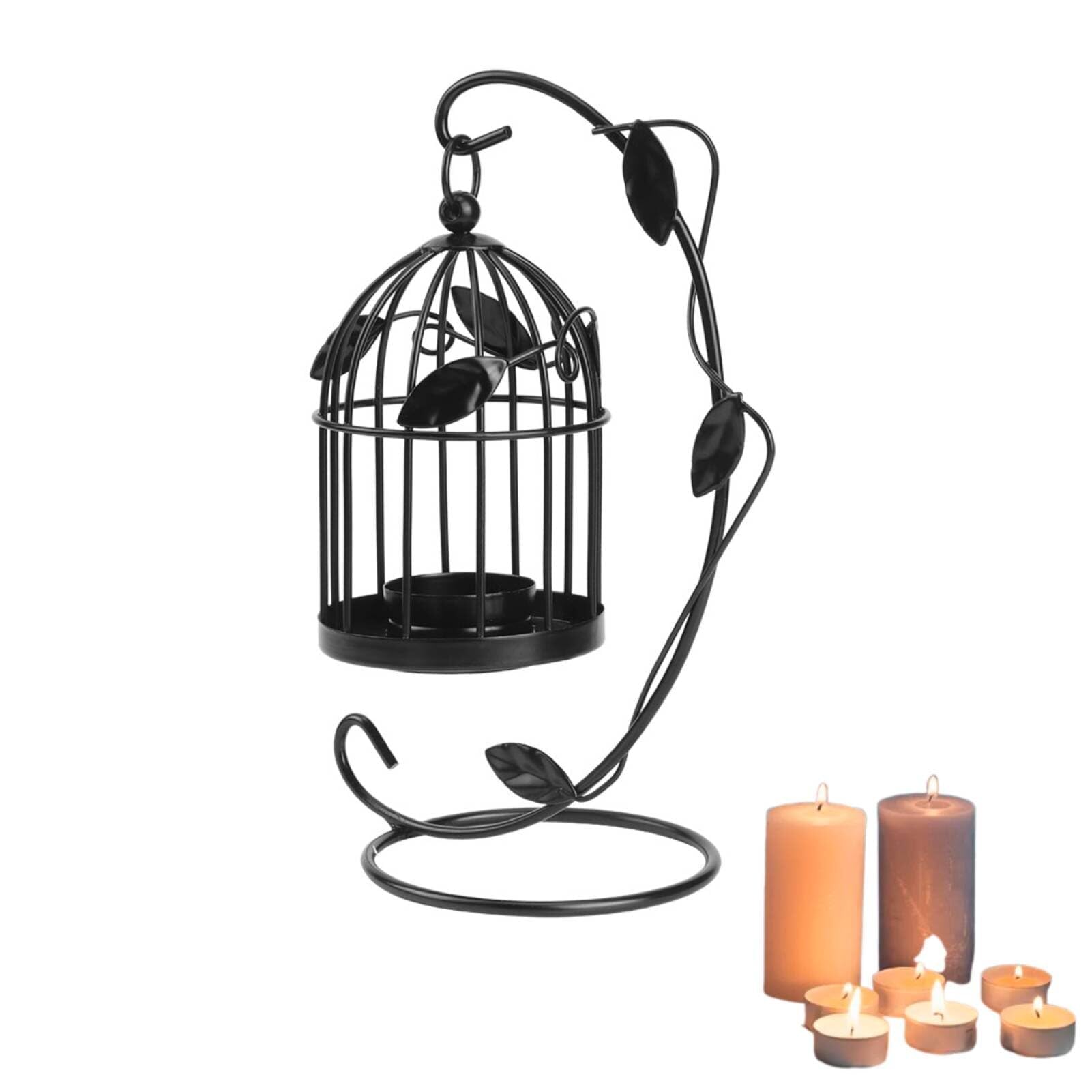 Vintage Bird Cage Candle Holder, Birdcage Candles Lantern Iron Candlestick Hanging Candle Holder Decorative Lanterns for Tabletop Candlelight Dinner Party Wedding Centerpiece Home, Black