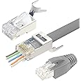 VCELINK Cat7 Cat6A RJ45 Pass Through Connectors Shielded 30-Pack, 3-Prong Gold Plated Modular Plug Ethernet Ends with Strain Relief Boots (Grey)