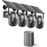 SEHMUA Security Cameras Wireless Outdoor-4-cam kit, No Monthly Fee, Solar Powered, Colorful Night Vision, 360° PTZ, 4MP Live View, Centralized Control, 2.4G&5G Router Compatible for Security System