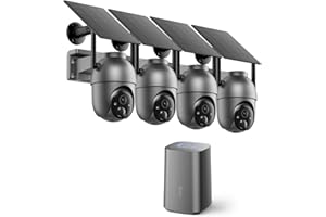 SEHMUA Security Cameras Outdoor Wireless, 4 Cam-Kit, No Subscription, 4MP Home Security Camera System with 2K Color Night Vision, Solar Powered, 360° PTZ Surveillance, 2.4 & 5GHz Router Compatible