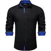 DiBanGu Mens Stretch Dress Shirt Long Sleeve Button Down Shirt Cotton Business Casual Shirts with Inner Contrast Wedding Prom