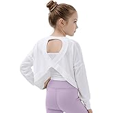 Gogokids Girls Shirts Long Sleeve Athletic Shirts Open Back Tops Active Sports Tshirts Yoga Workout Crop Tees 5-14 Years