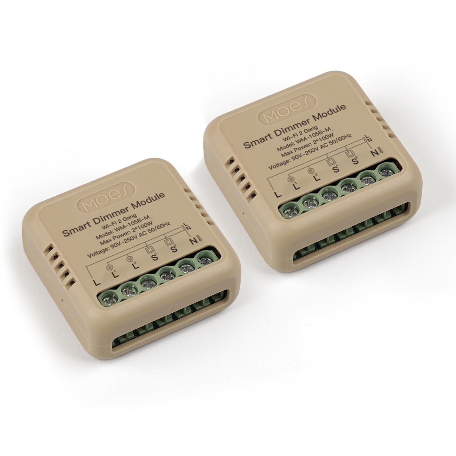 MOES Smart WiFi LED Dimmer Switch Module, Mini Design, Supports App Voice Alexa Google Home Remote Control, Dual Switch Networking, Timer, Control Sharing, WiFi 2.4GHz only, 2 Gang (2 Pack) — image 1