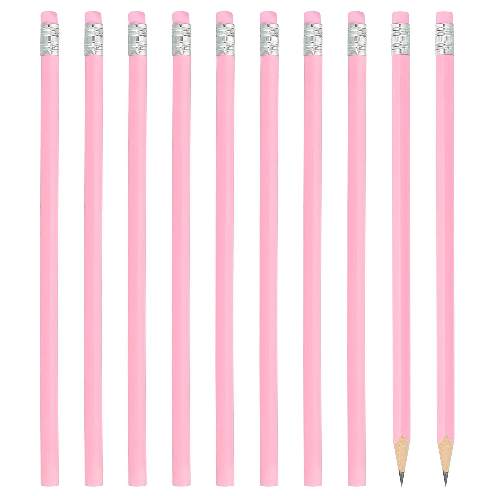 PATIKIL Round Pencils, 24 Pack HB Graphite Pencils with Eraser Wood Pencils Cute Pencil for Classroom Teacher Office Supplies, Pink