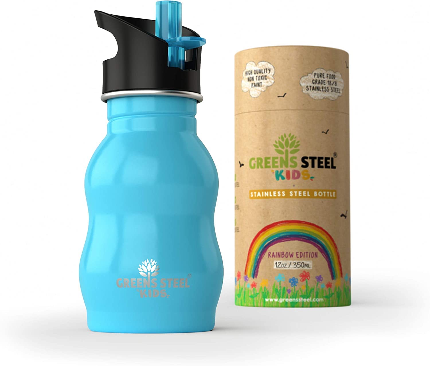 Kids Water Bottle - 350ml, Blue | Stainless Steel | Upgraded Leak Proof Lid With Straw & Handle for Children | Easy Sip Toddler Cup | Eco Friendly Drinks Bottle | Great for a Lunch box or Gift