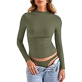EasyGala Womens Double Lined Mock Turtle Neck Long Sleeve Tops Slim Fitted Going Out Tops Basic T Shirts
