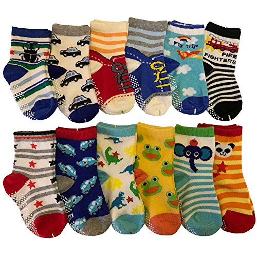 6 Pairs Anti-Slip Non Skid Cozy Ankle Cotton Socks Baby Boys Girls Toddler Walker Cartoon Sneakers Crew Socks with Grip for 12-36 Months Toddler - Thumbnail 5