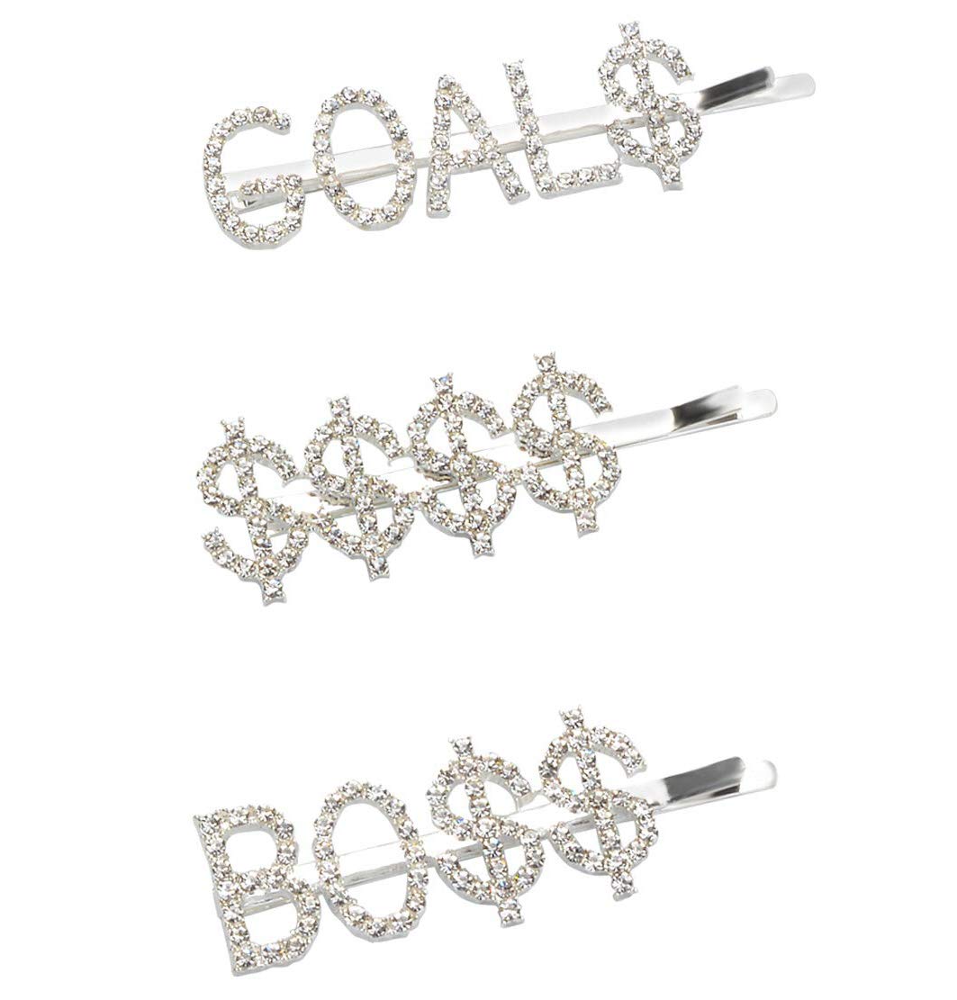 SoulQ Sparkly Bobby Hair Pins,Silver Plated Word Hair Clips,Rhinestones Metal Hair Clips,Hair Barrettes Hair Accessories (Style C)