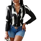 Blouses for Women Dressy Casual Colorful Long Sleeve Shirt Floral Print Tops Loose Collar Sexy T-Shirts Fashion 2023