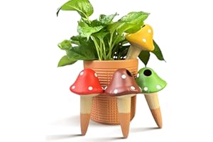 FirstGift 4 Pack Plant Self-Watering Stakes Terracotta Automatic Plant Waterer Devices Watering Globes Self-Watering Clay Planters Devices Perfect for Vacation Garden Plant Care (Mushroom)