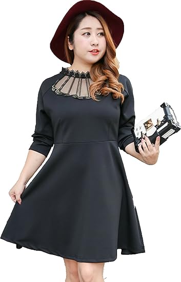 Amazon Co Jp 長袖 Aラインワンピース シースルー襟 黒 Ll 3l 4l 5l 大きいサイズ Ll 服 ファッション小物