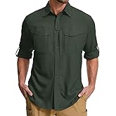 mixtiq Men's Sun Protection Safari Shirts Long Sleeve UPF 50 UV Quick Dry Travel Hiking Fishing Shirts with Zipper