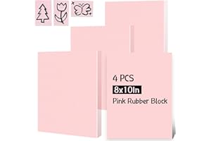 Gilprop 4 Pcs Pink Rubber Block 8 x10 x 0.25 Inch Linoleum Carving Block Stamp Making Kit Soft Rubber Carved Brick for Printmaking Stamp DIY Craft Project Printing