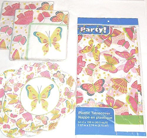 Spring Fling Party Set - Butterfly Theme Tablecloth, Plates &amp; Napkins