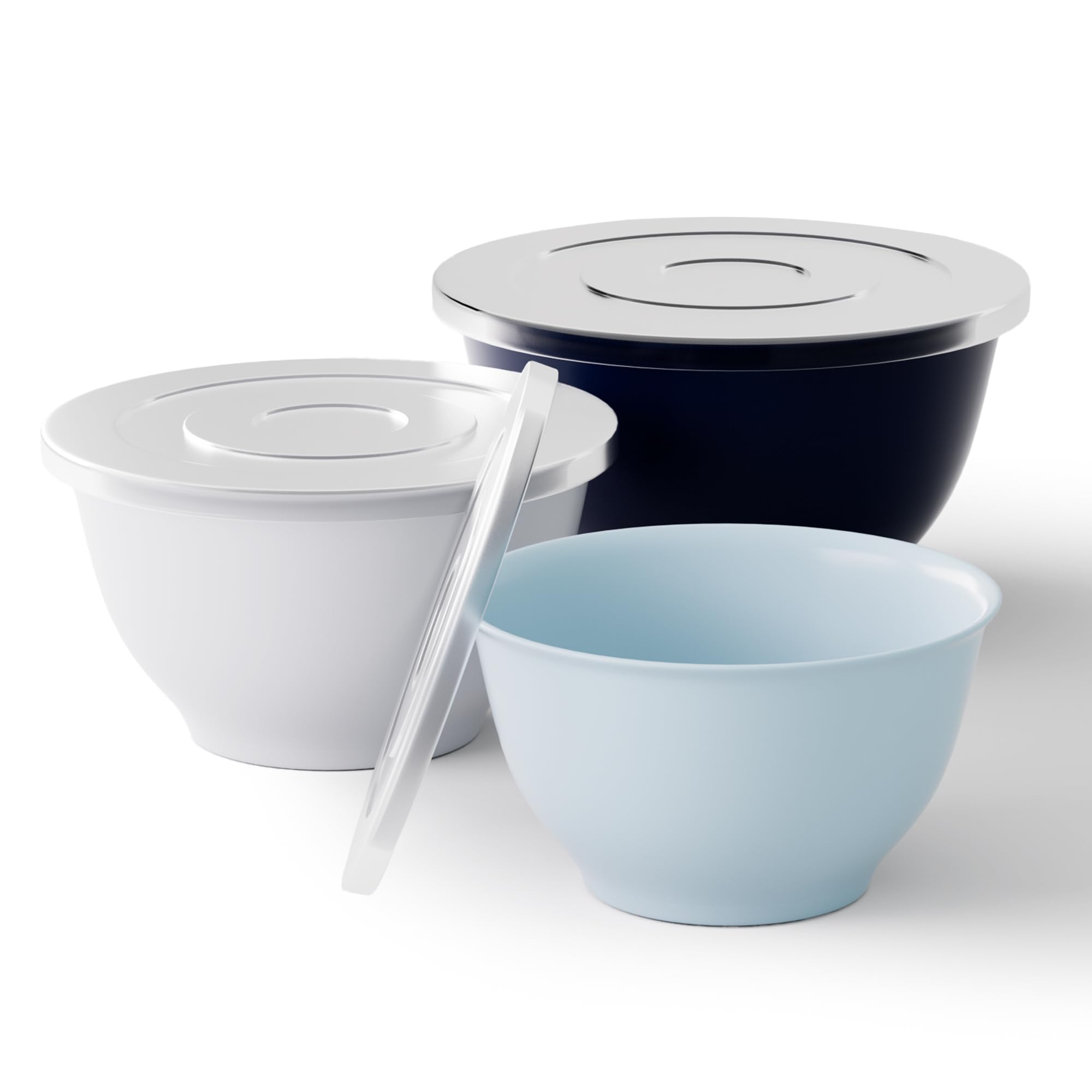 Photo 1 of TP Large Mixing Bowl Set with Lids, Melamine Nesting Bowls Set for Pasta Baking Salad Mixing, Set of 3, Blue and White