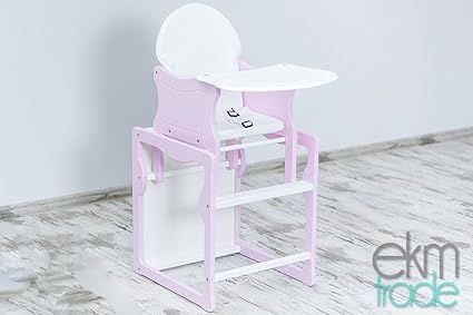 Rosa - Weiß Kinderhochstuhl 2 in 1 Kombi Baby Hochstuhl Stuhl Tisch Holz Kieferholz ekmTRADE