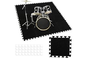 16 Pcs Thick Sound Absorbing Interlocking Floor Mats 11x 11 X 0.4 Inches High Density Piano Carpet Drum Rug Non Slip Anti Vib