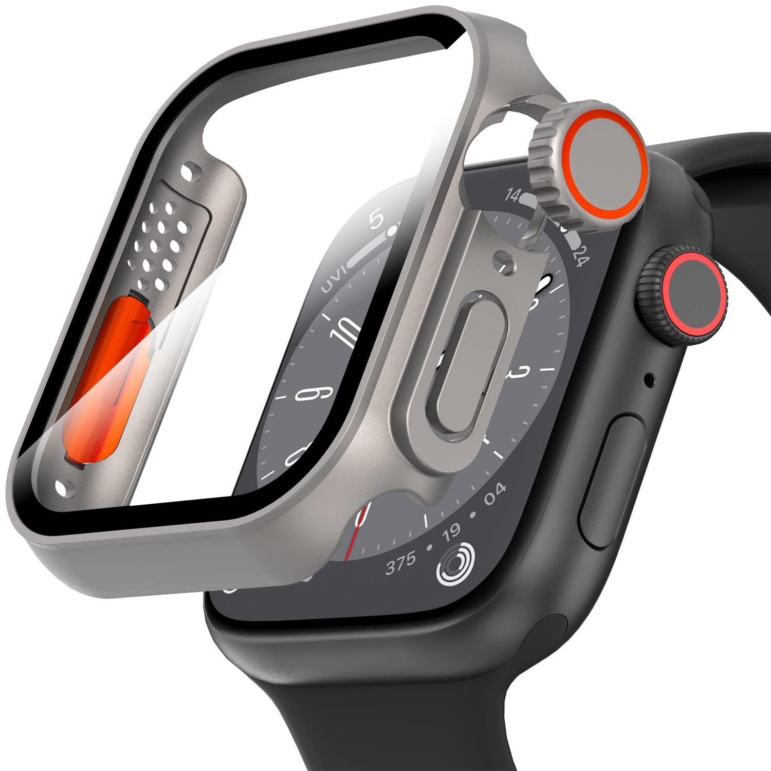 Photo 1 of Suoman for Apple Watch 40mm Screen Protector Case, [ Looks Like Ultra Protector Case ] Tempered Glass Unique Design Case Cover for iWatch Series 6/5/4/Series SE 2 40mm (Titanium for iWatch 40mm)