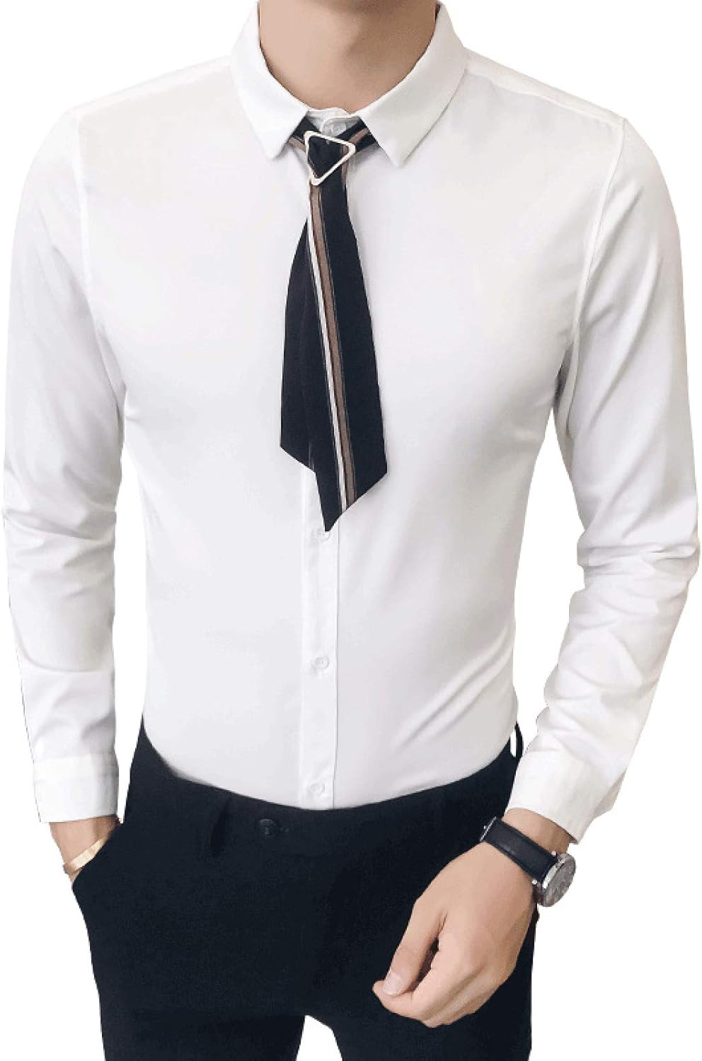 Men's Slimfit Shirt Solid Color Neckline Design Fashion Unique Regular