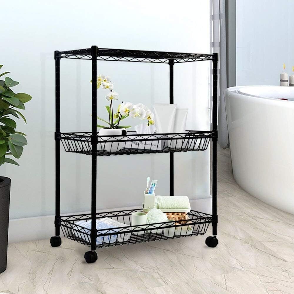 KuanGuang 3Tier Heavy Duty Shelves Storage Wire Rolling Cart Rack