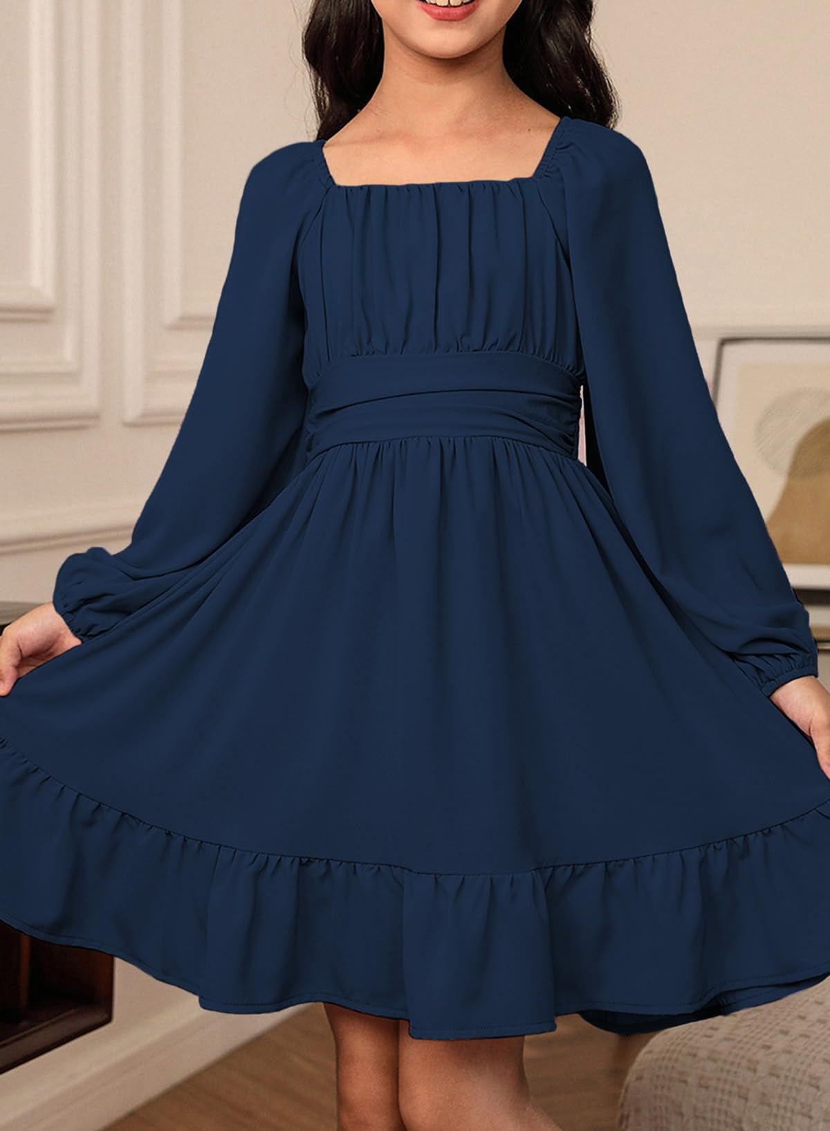 blibean Girls Long Sleeve Tie Back Dress Tween Fall Off Shoulder Dress Size 6-15 Years