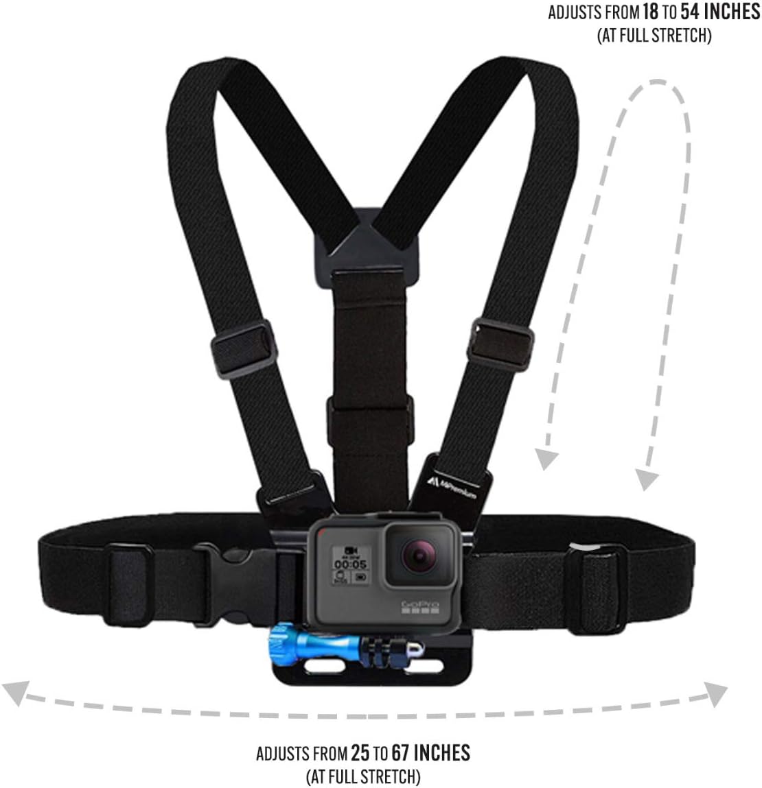 MiPremium Chest Mount Harness Compatible with GoPro Hero 13 12 11 10 9 8 7 6 5 4 3 Fusion Session Black Silver & Other Sports Cameras Adjustable Body Strap + Jhook & Aluminum Thumbscrew Accessory - Image 4