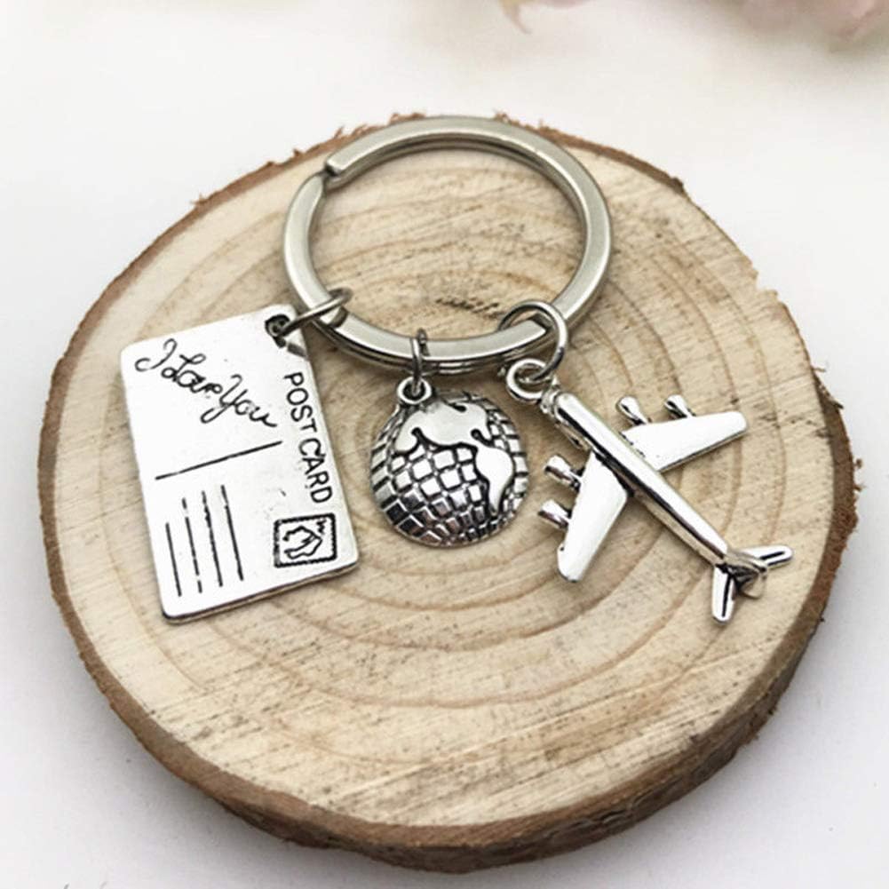 Huwujiu Travel Keyring Globe/Postcard/Airplane Keyring Flight Attendants Gift Pilot Gift Aviation Graduation Gift Holiday Keyring for Couple Friend Family - Image 3