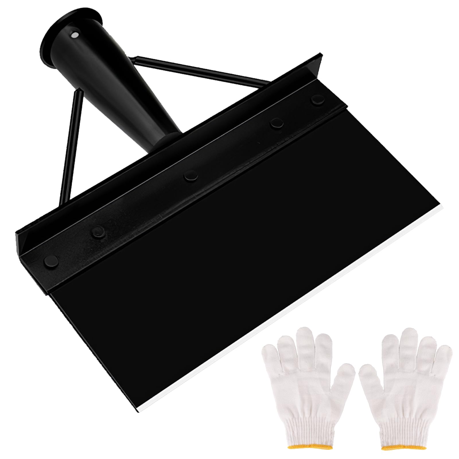 Marstey Garden Shovel, Multifunctional Garden Shovel, Outdoor Garden Cleaning Shovel, Stainless Steel Cleaning Shovel, Handle Not Included, With Gloves, for Garden (Black, 25 cm)