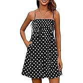 Yousify Women's Spaghetti Strap Babydoll Mini Dress Summer Casual Ruffled Smocked Short Dress Polka Dot Maxi Skirt