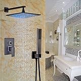 Rozin Bathroom 2-way Mixer Shower Faucet Set 12-inch LED Light Rainfall Showerhead + Handheld Spray Oil Rubbed Bronze