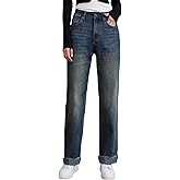 UPNET Womens High Waisted Jeans Stretchy Straight Leg Loose Fit Tummy Control Raw Hem Denim Pants Trendy 2025 Fashion