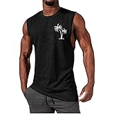 Mens Summer Beach Tank Top Hawaiian Palm Tree Print Sleeveless Muscle Basic Tee Vacation Tops