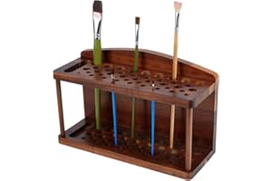 PH PandaHall Porte-pinceaux à peinture en bois à 2 niveaux - 44 emplacements pour stylos et crayons - Support pour pinceaux d