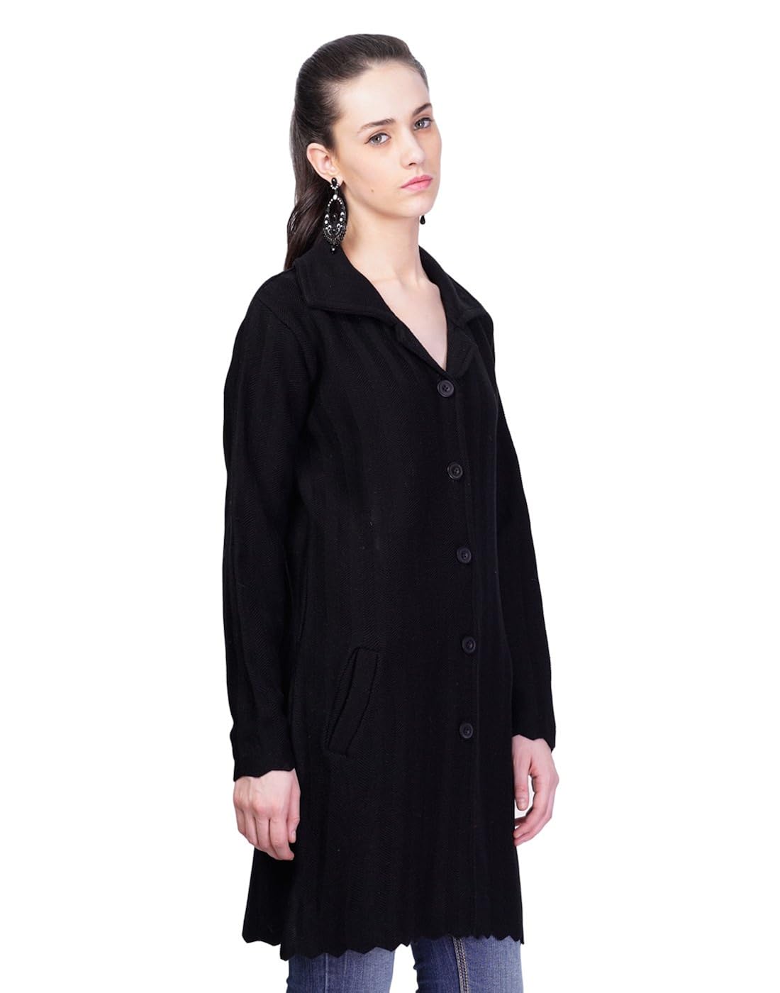 montrex black designer long coat for women