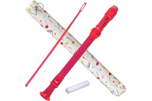 Auteey 8 Hole German style Soprano Recorder for Beginners, Kids adults Music Flute with Gift Case Bag Cleaning Rod For Party Entertainment (Crystal Pink)