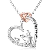 Shusukue Mom Jewelry Gifts 925 Sterling Silver Mama Bear/Dinosaur/Cat/Bird/Chicken Necklace with 1 2 3 4 5 Cubs for Women Mother Wife Grandma
