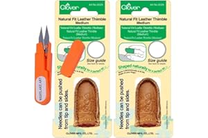 WESTLAKE ART Clover Natural Fit Leather Thimble, 0.32 Oz, Ergonomic 3D Design, Crafting Tool, Bundle With Embroidery Scissors, Enhanced Needle Control For Tailoring & Quilting [Pack Of 2]
