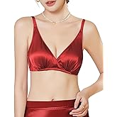 FEELITS Real Mulberry Silk Bralette, Wireless Push-Up 19 Momme Silk Satin Bra with Adjustable Straps