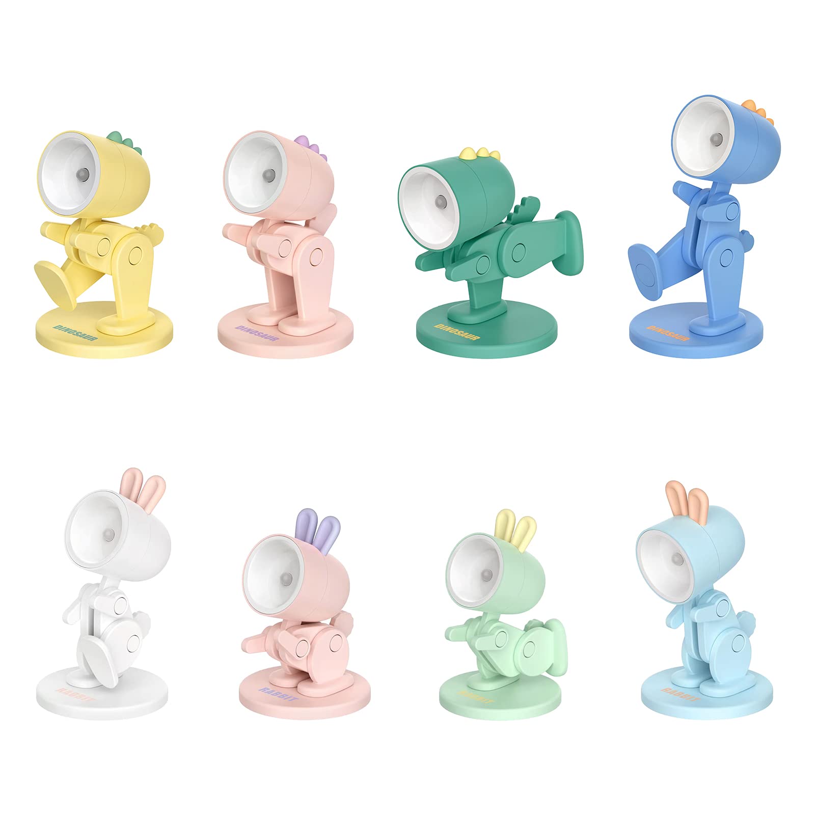 Tanant 8 Pcs Mini Cute Night Light,Led Cartoon Cute Magnetic Night Light Phone Holder,Cute Dinosaur Rabbit Led Night Light Magnetic Base,Eye-Protection Fit for Study Desk Home Office Bady Boys Girls